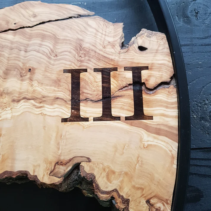 Sahaj Hast Olive Wood Wall Clock Silent Movement, Live Edge Farmhouse Style | Handmade Wooden Wall Art ( Size - 28" ) view 2