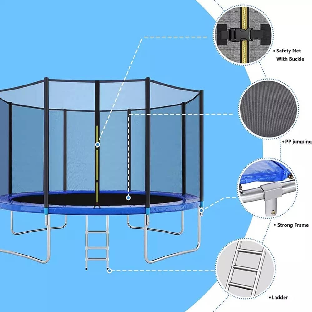 REZNOR 6-16 Feet Trampoline with Enclosure Safety Net & Jumping Pad for Children Kids & Adults Indoor/Outdoor Backyard Fitness Exercise Recreational Trampolines view 2