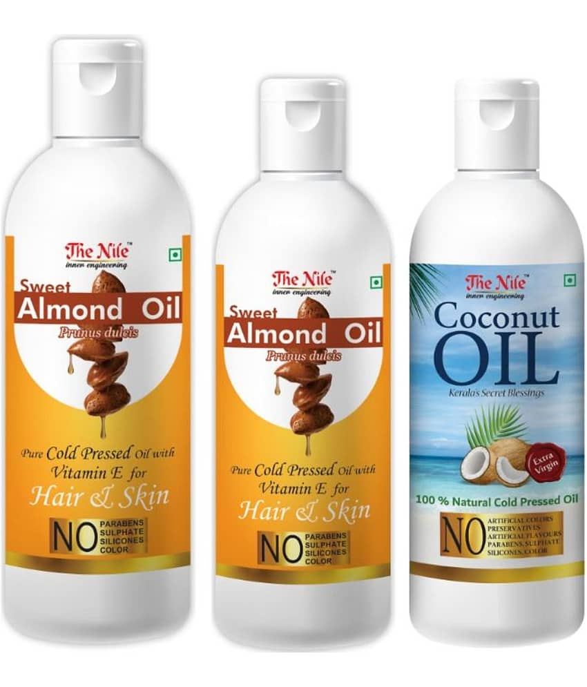 The Nile Almond Oil 200 Ml + 100 Ml(300 ML) + Coconut Oil 100 ML 400 mL Pack of 3