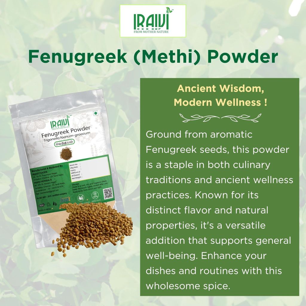 IRAIVI Premium Fenugreek Powder 200g | Methi | Vendayam | Eating & Hair Growth & Conditioning | Rich in Dietary Fiber & Protein | Culinary Spice & Wellness Aid | 100% Pure Natural Seed Powder view 2