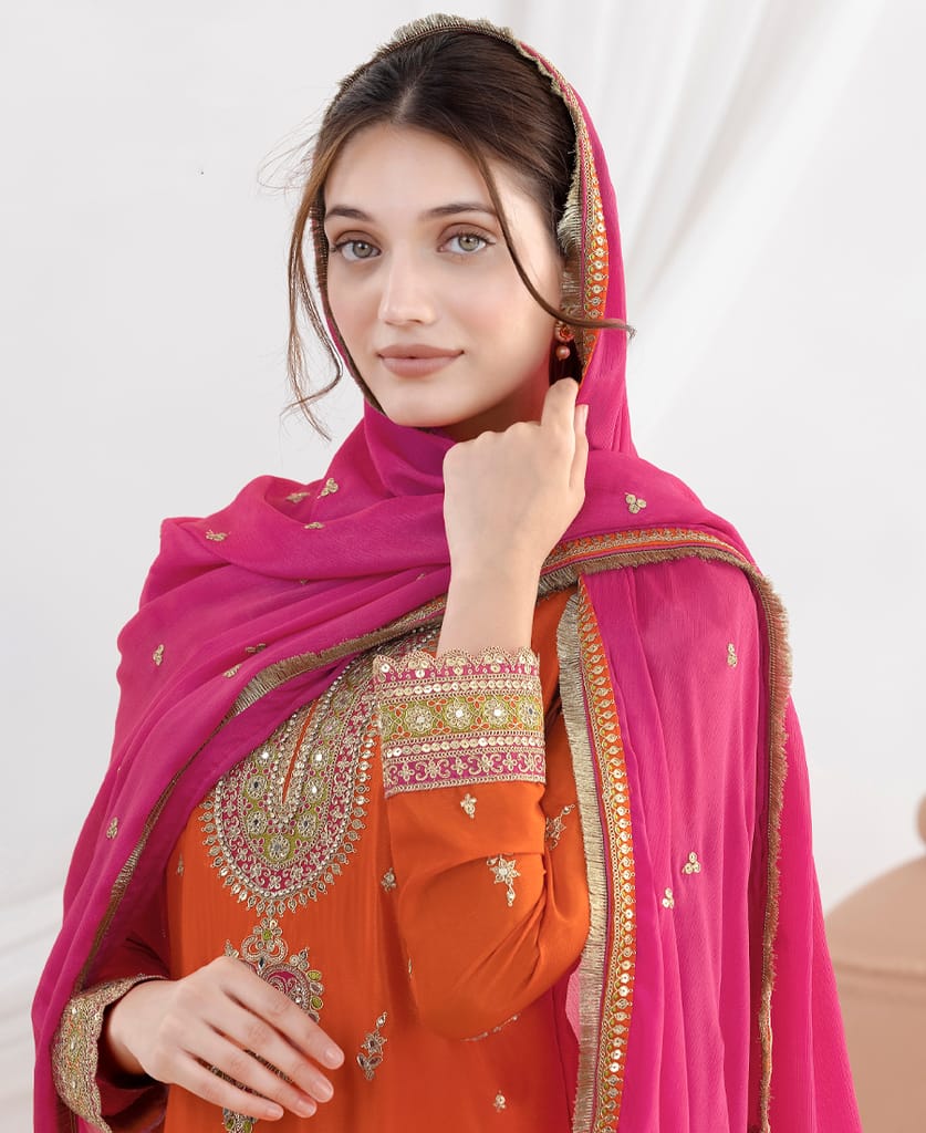 Latest Pink Farshi Suit Set for Women with Contrast Dupatta Ethnic Wear view 2