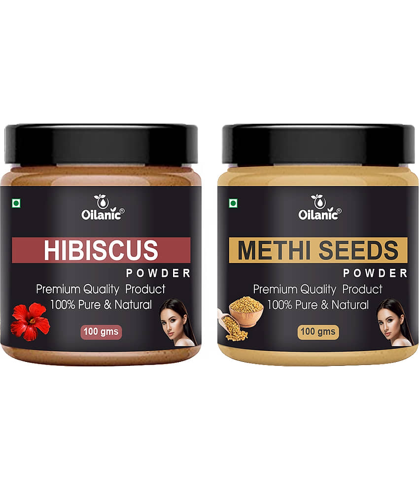 Oilanic 100% Pure Hibiscus Powder & Methi Powder For Skincare Hair Mask 200 g Pack of 2