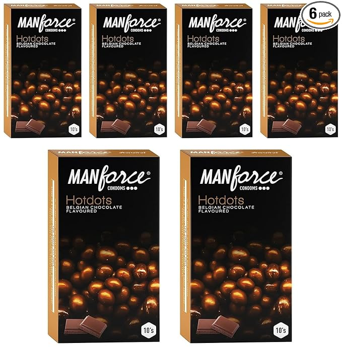 Manforce Premium Hotdots Belgian Chocolate Condoms with Bigger Dots - 10 Pieces x Pack of 6