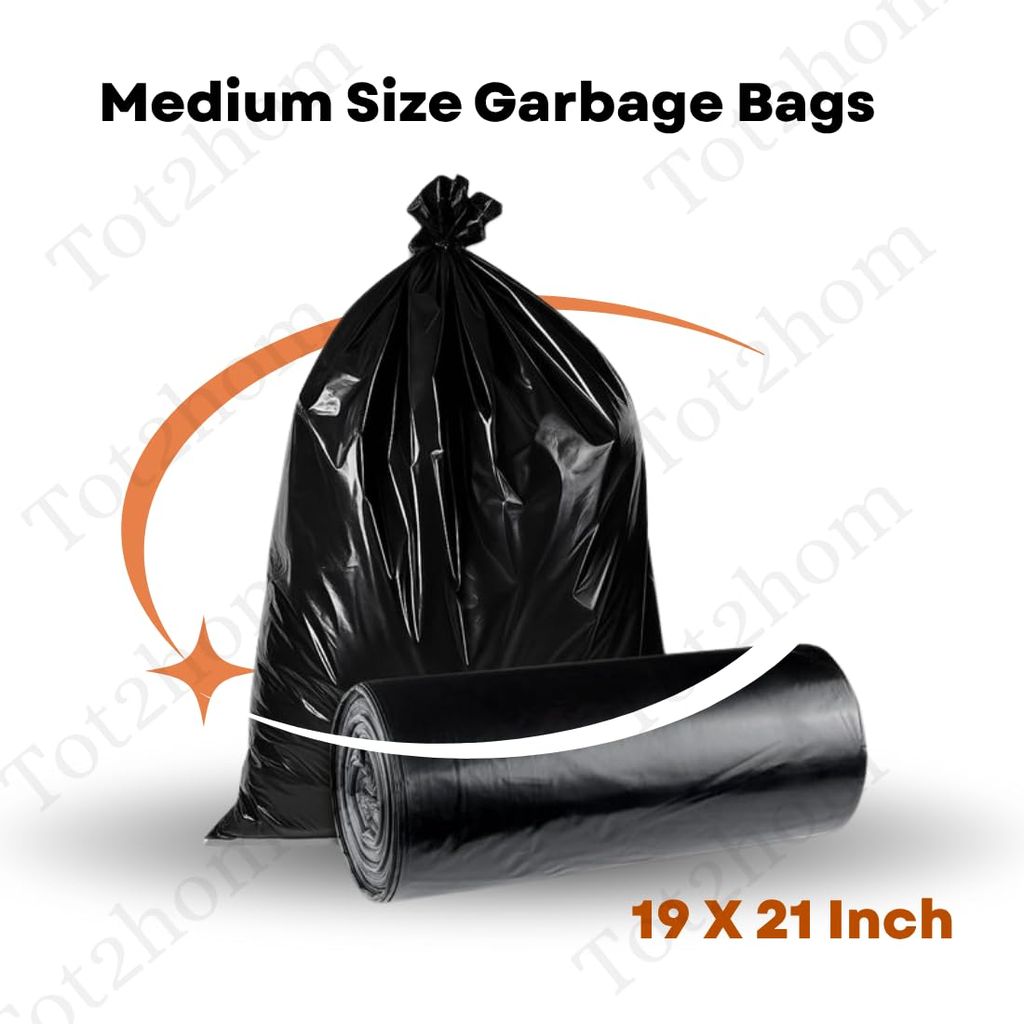 Tot2hom Medium Size Garbage Bags 19 x 21 Inches – Black - Pack of 1 Roll 30 Bags | with Tie-String | Strong Leak-Proof Dustbin Covers for Home, Office, Kitchen, Bathroom, hotels, Salons view 2