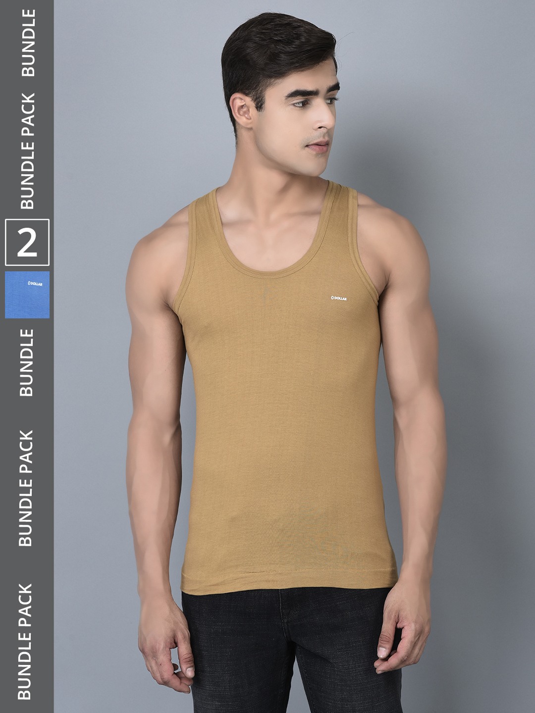 Men's Assorted Pack of 2 Solid Combed Cotton Shrinkless Vest