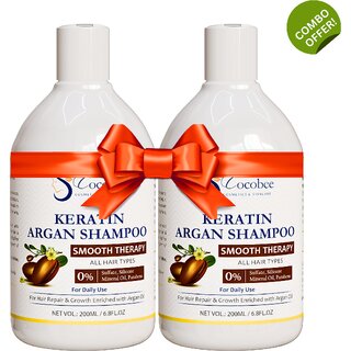 COCOBEE Keratin Argan Oil Shampoo Pack of 2 (400ml) Paraben-Free Moisturizing For Soft Smooth Therapy