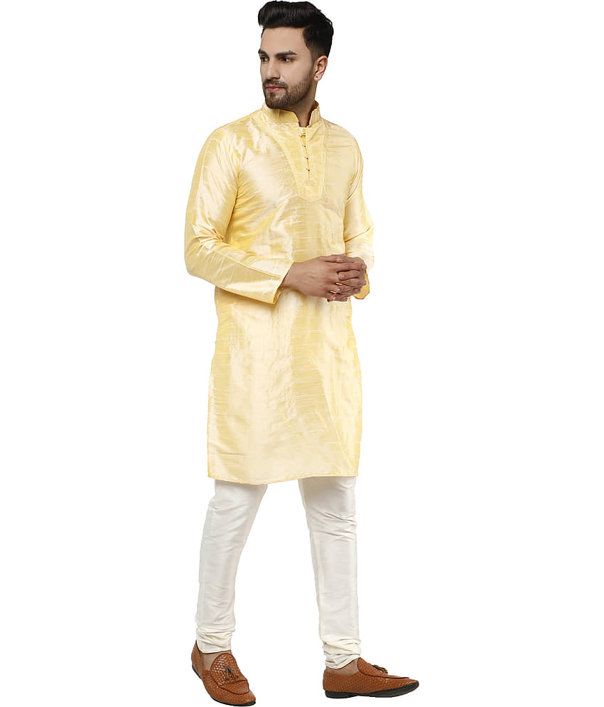 SKAVIJ Gold Silk Blend Kurta Pyjama Set view 2
