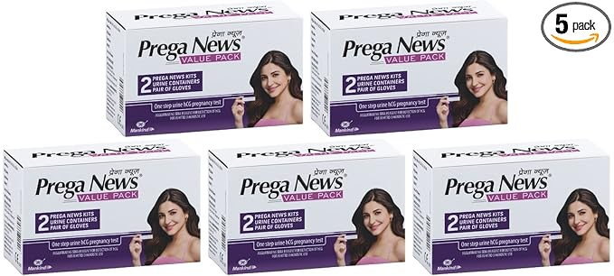 PREGANEWS Value Pack( 2 Gloves + 2 Urine Containers + 2 Pregnancy Test Kits ) x Pack of 5 Pregnancy Test Kit (10 Tests)