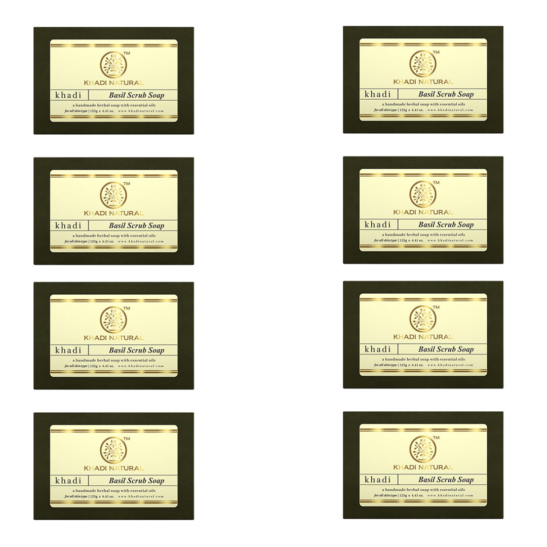Khadi Natural Herbal Basil Scrub Soap Combo Pack Of 6 – 125gm Each
