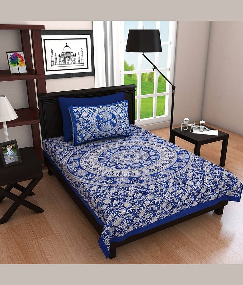PETROSOLY Cotton 1 Single Bedsheet with 2 Pillow Covers ( Blue )
