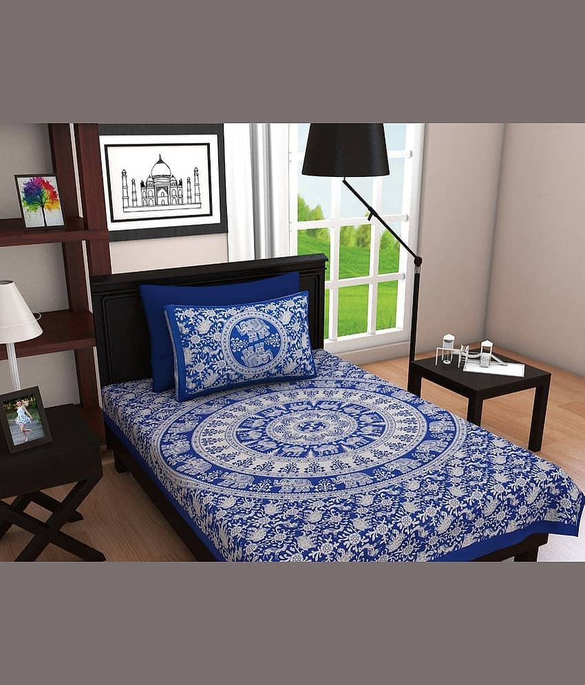 PETROSOLY Cotton 1 Single Bedsheet with 2 Pillow Covers ( Blue ) view 2