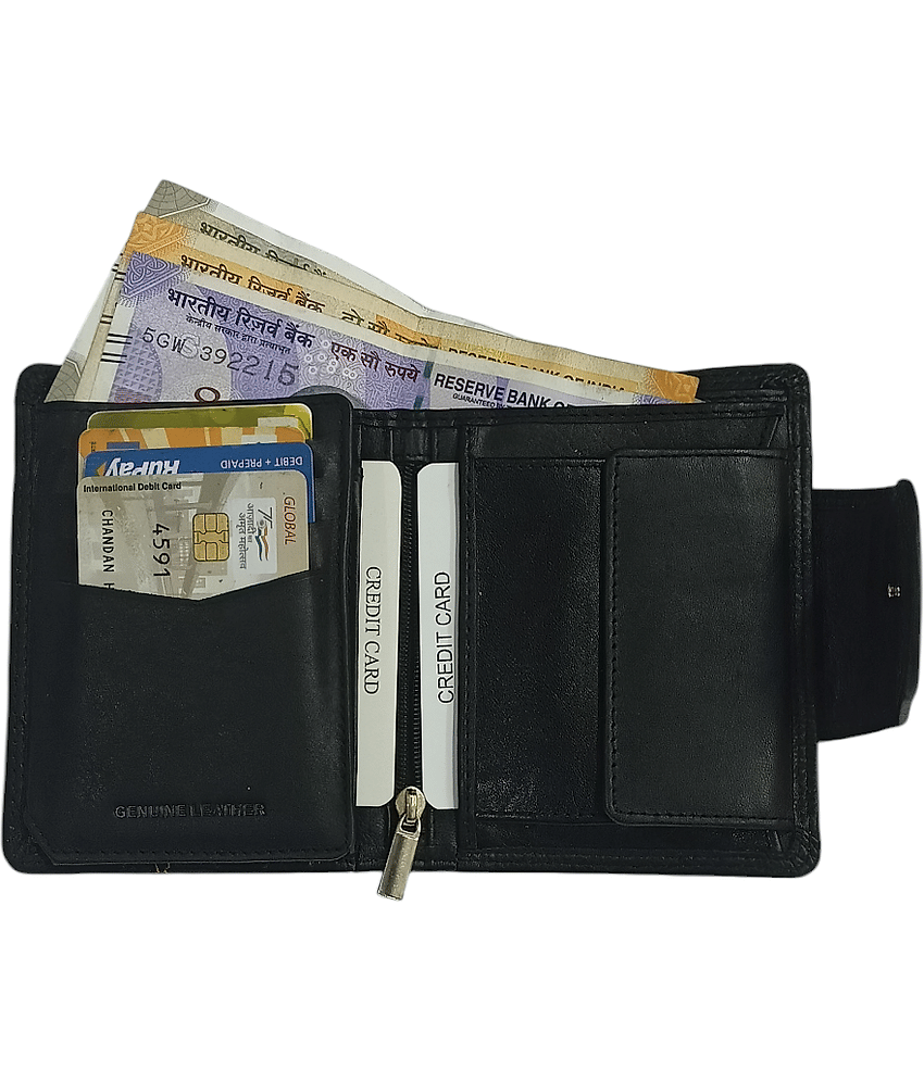 COCO ROYAL 100% Leather Solid Men's Two Fold Wallet With More Than 10 Slots For Card ( Black , Pack of 1 ) view 2