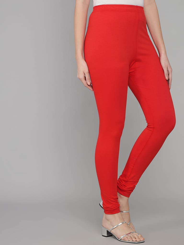 SOFT COLORS Women's Skinny Fit Ethnic Wear Churidar Leggings (Red) view 2