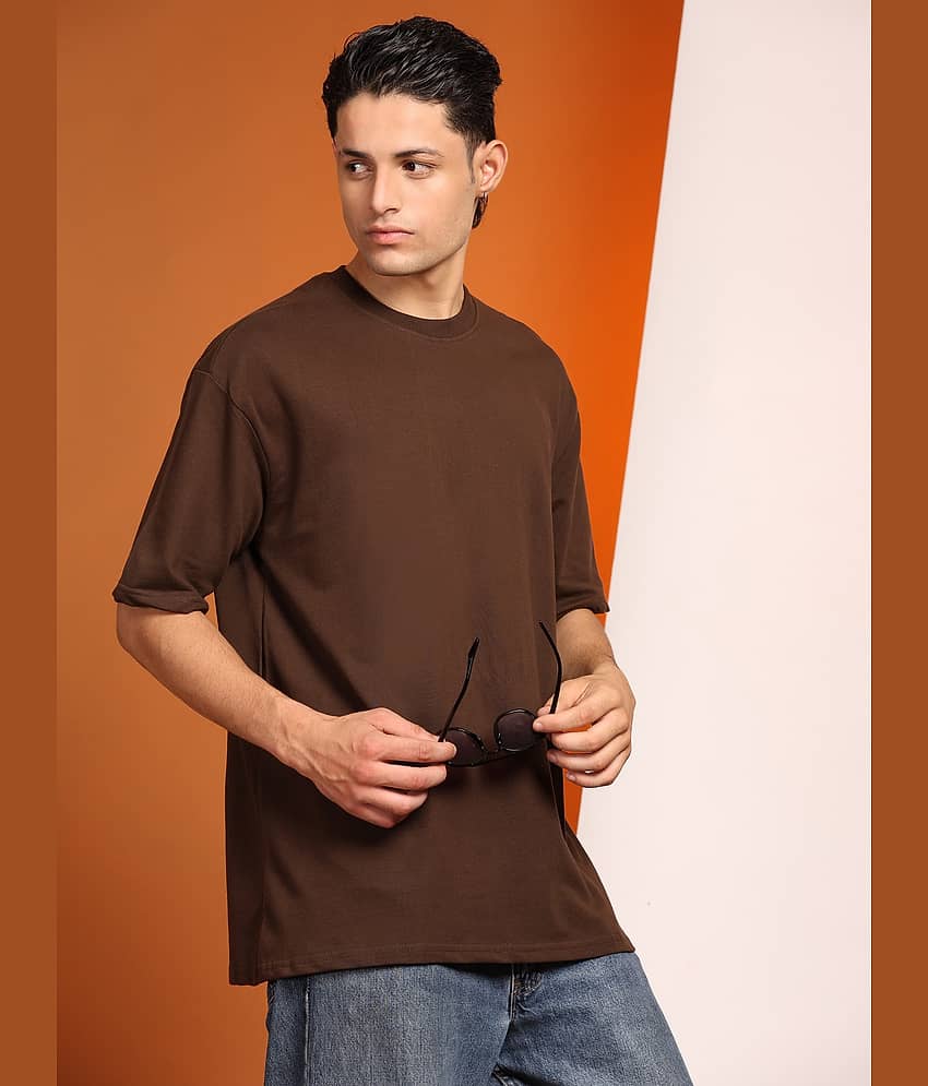 ENCIGER Men Cotton Oversized Fit Solid T-Shirt ( Orange )