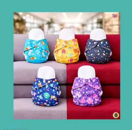 Pack of 5 with 5 Premium Insert Reusable Cloth Diaper Combo (Quick Dry, Washable & Long Lasting Use)