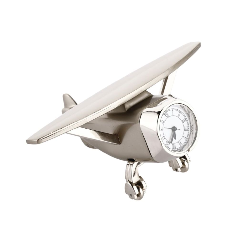 Shri Baba Art - Aeroplane Miniature Table Clock, Stylish Analog Desk Clock & Paper Weight, Manual Adjustment, Easy Battery Replacement, Ideal for Students & Kids Bedroom, Vintage Decor for Home & Office view 2