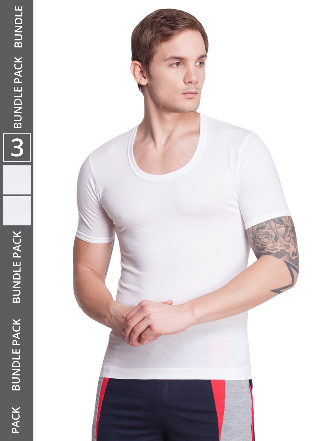 Men's White Pack of 3 Solid Egyptian Cotton Vest