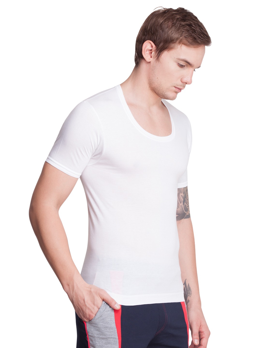 Men's White Pack of 3 Solid Egyptian Cotton Vest view 2