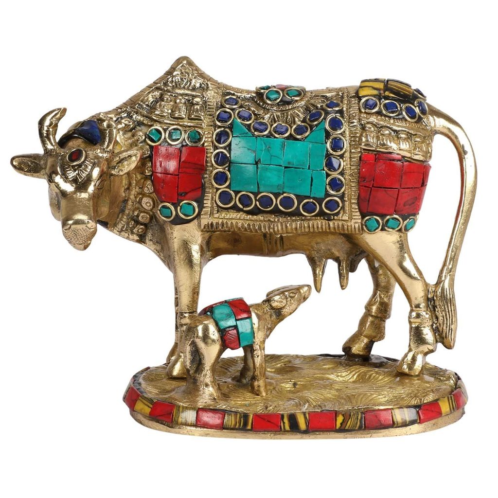 ARTVARKO Brass Unique Statue Idol Kamadhenu Cow God Idol Religious Sculpture Figurine Size: 6.50" X 5.50" Weight - 1.5 Kg view 2