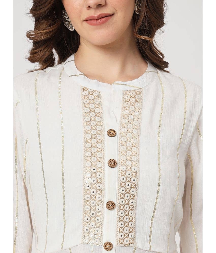 AMIRA'S INDIAN ETHNICWEAR - Off White Flared Viscose Women's Stitched Ethnic Gown ( Pack of 1 ) view 2
