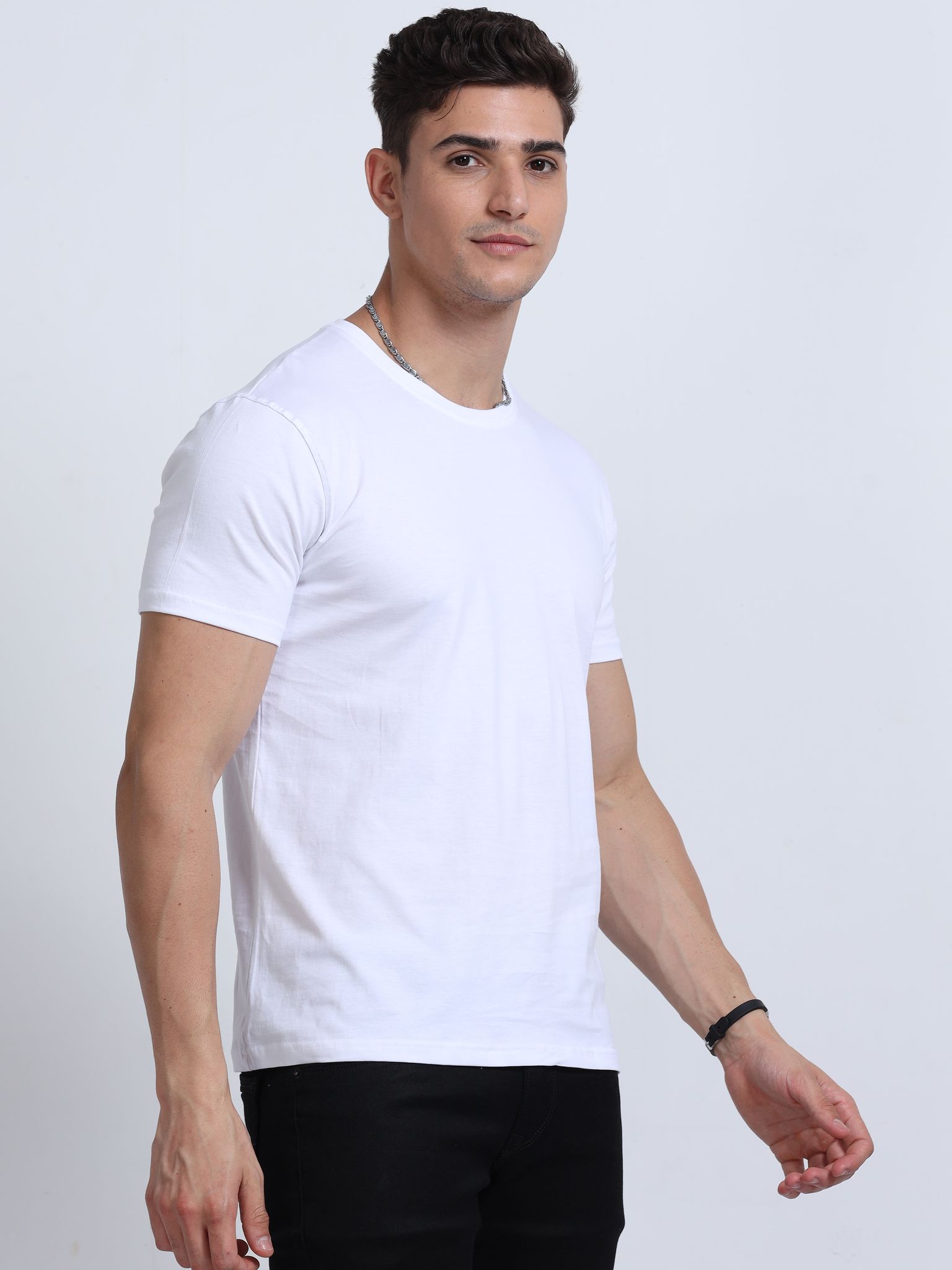 Cotton T-Shirt | Ultrafine Single Jersey | 180 GSM | Biowashed | Eco-Friendly | 100% cotton | Plain tshirt | White Colour | Size - L (42 Chest / 28 length ) view 2