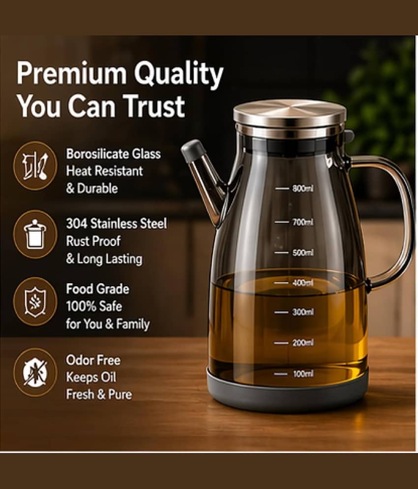 SHARUJA Oil Dispenser Glass Transparent Oil Container ( Set of 1 ) view 2
