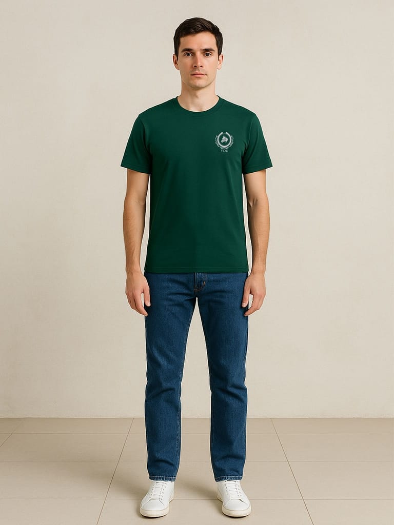 Cotton Green Plain Round neck T-Shirt view 2