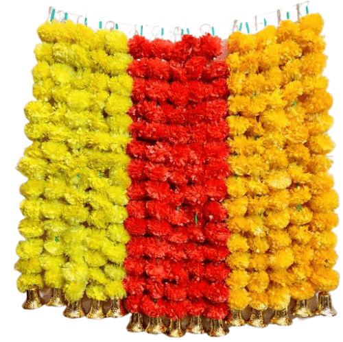 Artificial garlands with bell pack of 4| saffron | Size – 16 x 26 Inches |Gendha view 2