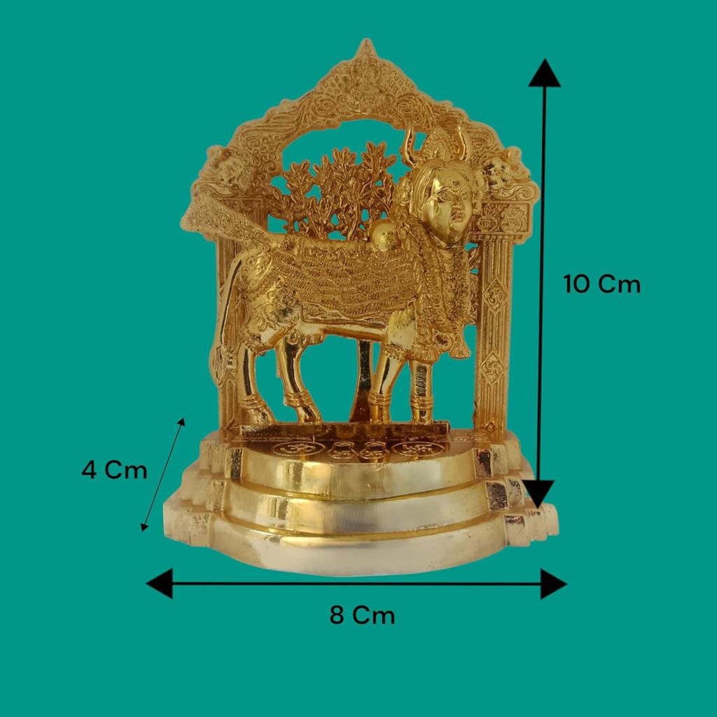 AMS Kalpavruksha Kamadhenu Cow Idol for Home | Vastu Decorative Showpiece | Gold Finish Wish-Fulfilling Cow with Kalpavriksha Tree | Gift for Pooja Room & Office | 10Hx8Lx4W cm (Gold) view 2