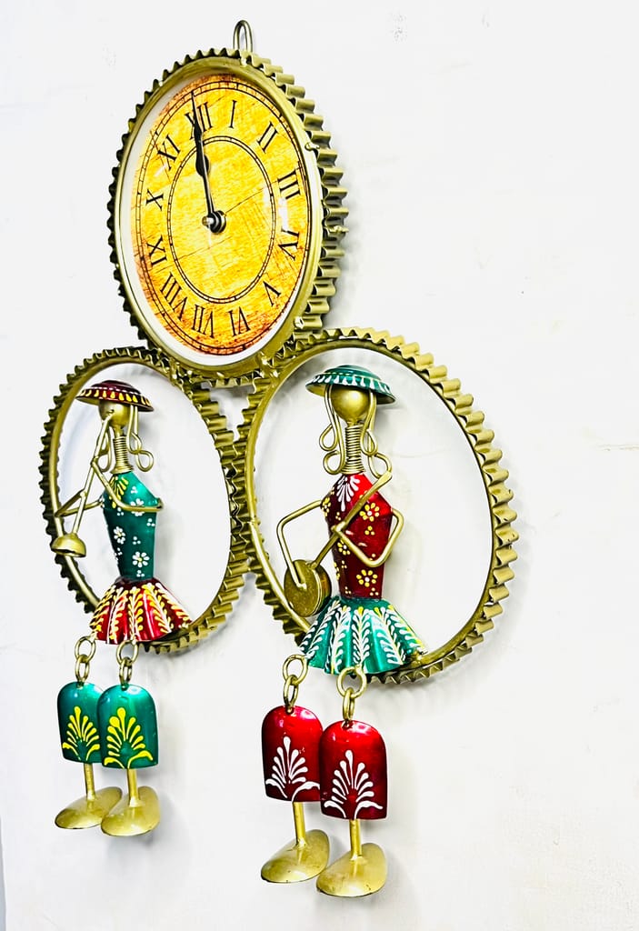 Artistic Metal Wall Clock with Musician Figurines & Decorative Bells for Home Decor
