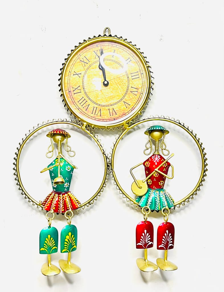 Artistic Metal Wall Clock with Musician Figurines & Decorative Bells for Home Decor view 2