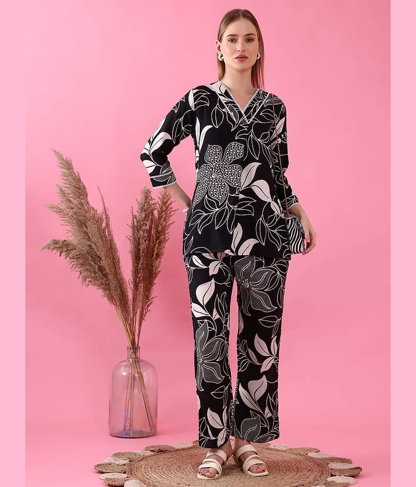 Sheetal associates Women Printed Top With Trousers Co-Ord Set ( Black )