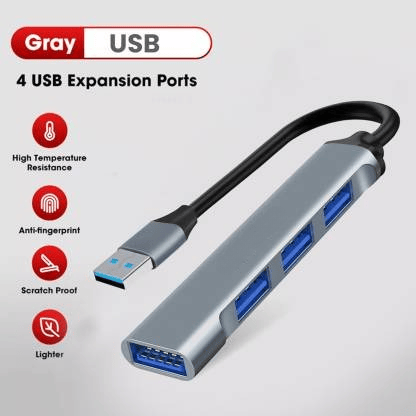 USB Hub (4-in-1), Multiport Adapter with 1 x USB 3.0 & 3 x USB 2.0 Ports, up to 5 Gbps High Speed Data Transfer for Laptop/PC view 2