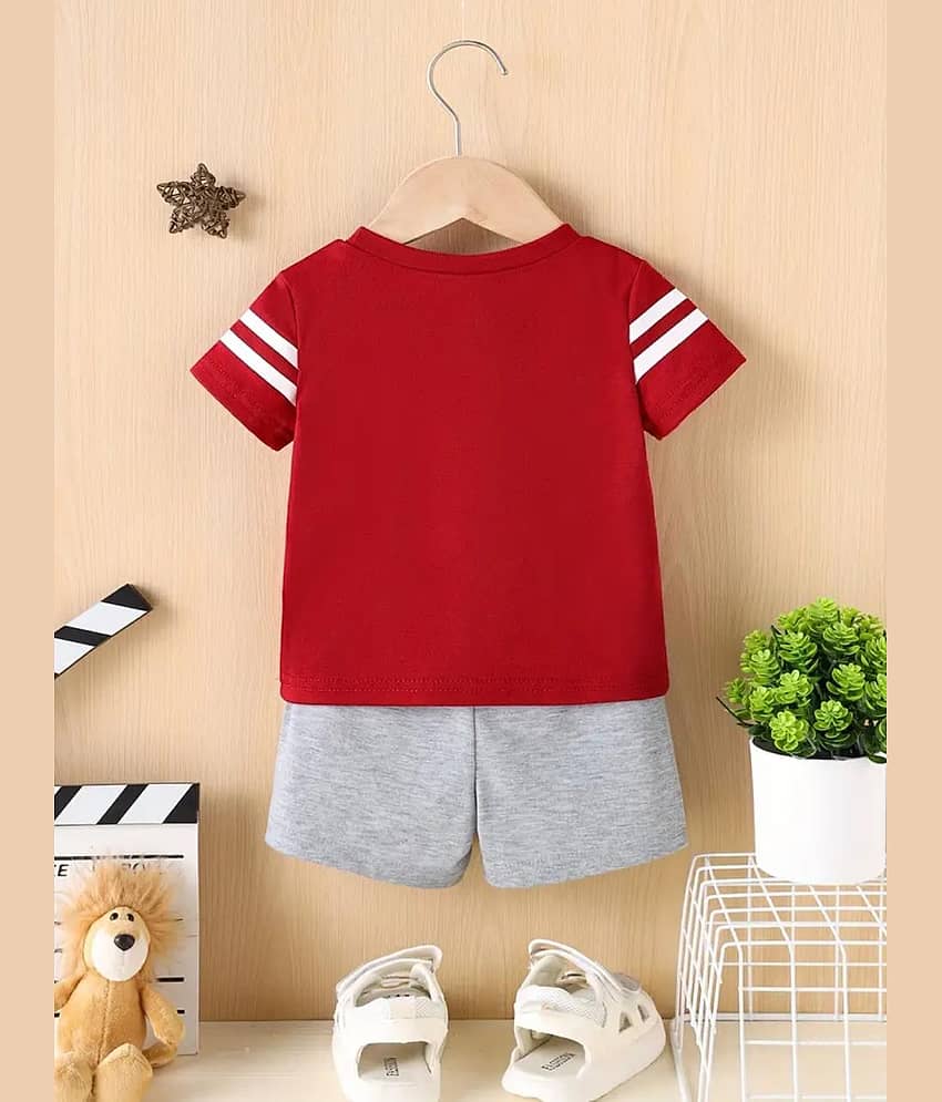 CUTEVIBE Pack of 1 Unisex Cotton Blend T-Shirt & Shorts Set ( Red ) view 2