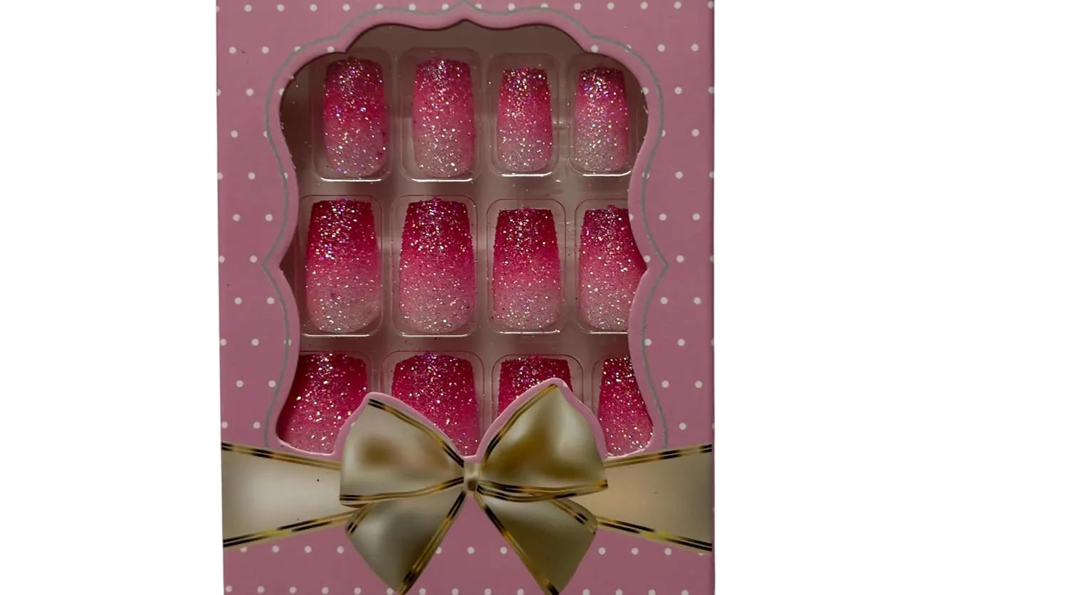 Kucai Beauty Press-On Nails, 12 Pieces, Blue Ombre Glitter, Medium Square Full Cover Fake Nails, Shimmer Design, Reusable Stick-On Nail Tips for Women and Girls (Dark pink)