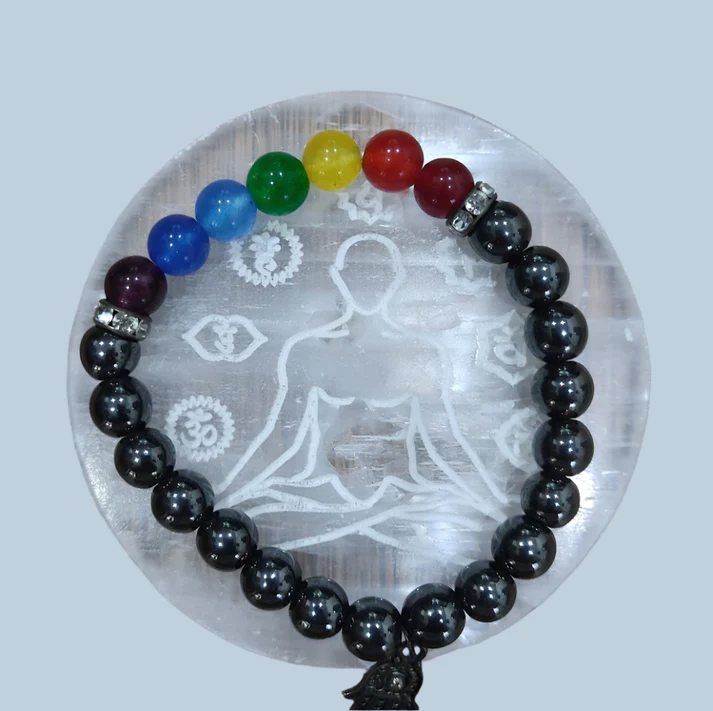 Selenite Charging Seven Chakra Coaster Engraved Healing Plate