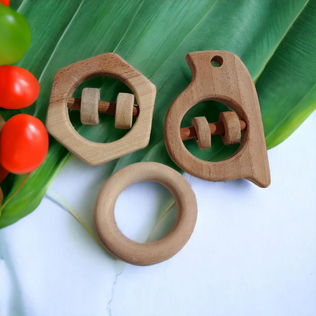 Neem Wooden Combo of Teether & Rattles for Babies of 0 to 3 Years view 2