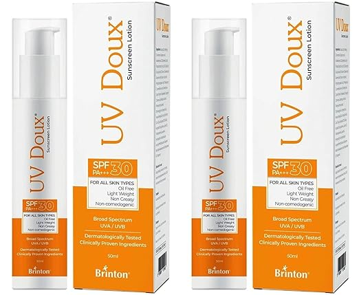 Brinton UvDoux Sunscreen Lotion with SPF 30 in Oil Free Formula 50 ML x Pack of 2