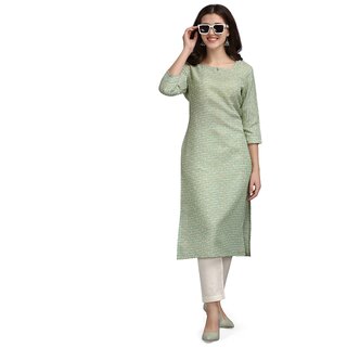Elara Green Cotton Blend Kurti For Women