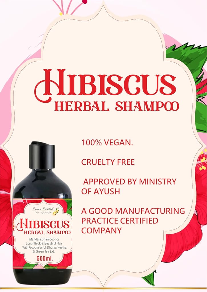 Evaara Essentials Hibiscus Herbal Shampoo, 500ml, Mandara Formula with Green Tea Extract for Long Thick Hair view 2
