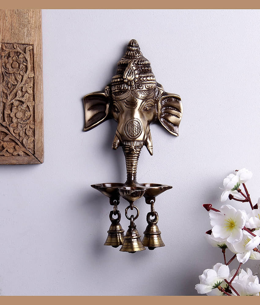 eCraftIndia Brown Ganesha Deepak With Bell Wall Hanging Idol Showpieces view 2