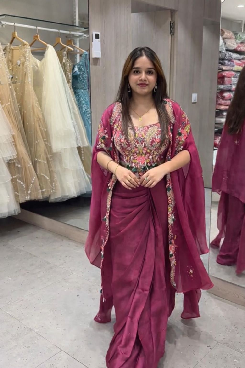 Natural Crepe Shrug with Sharara Set view 2