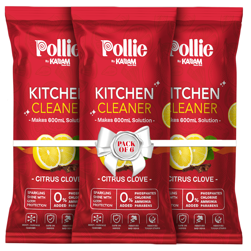 Pollie Kitchen Cleaner | Powerful Grease & Stain Remover for Indian Kitchens | Multi-Surface Use on Chimneys, Stovetops, Countertops & Appliances (Makes 1.75L)