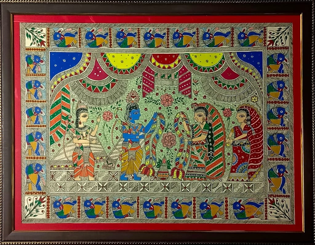 Traditional Madhubani Painting – Ram Sita Wedding with Mandala.