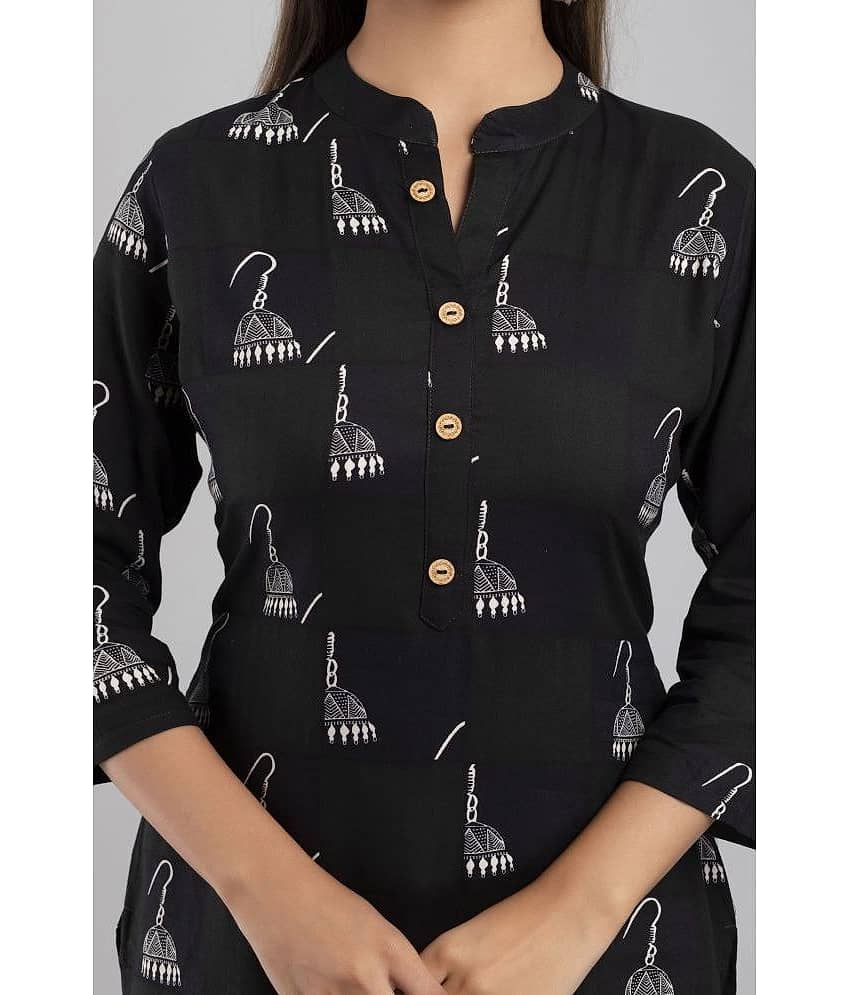 MAUKA - Black Rayon Women's Straight Kurti ( Pack of 1 ) view 2