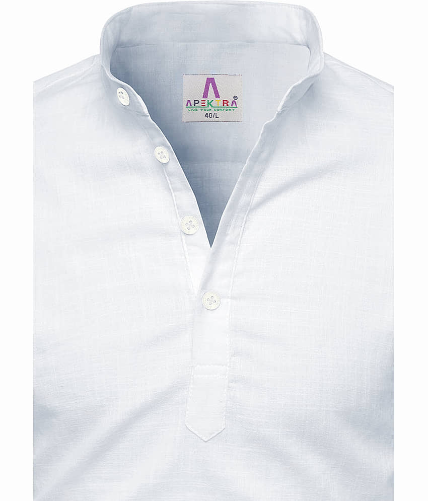 Apektra White Cotton Men's Shirt Style Kurta ( Pack of 1 ) view 2