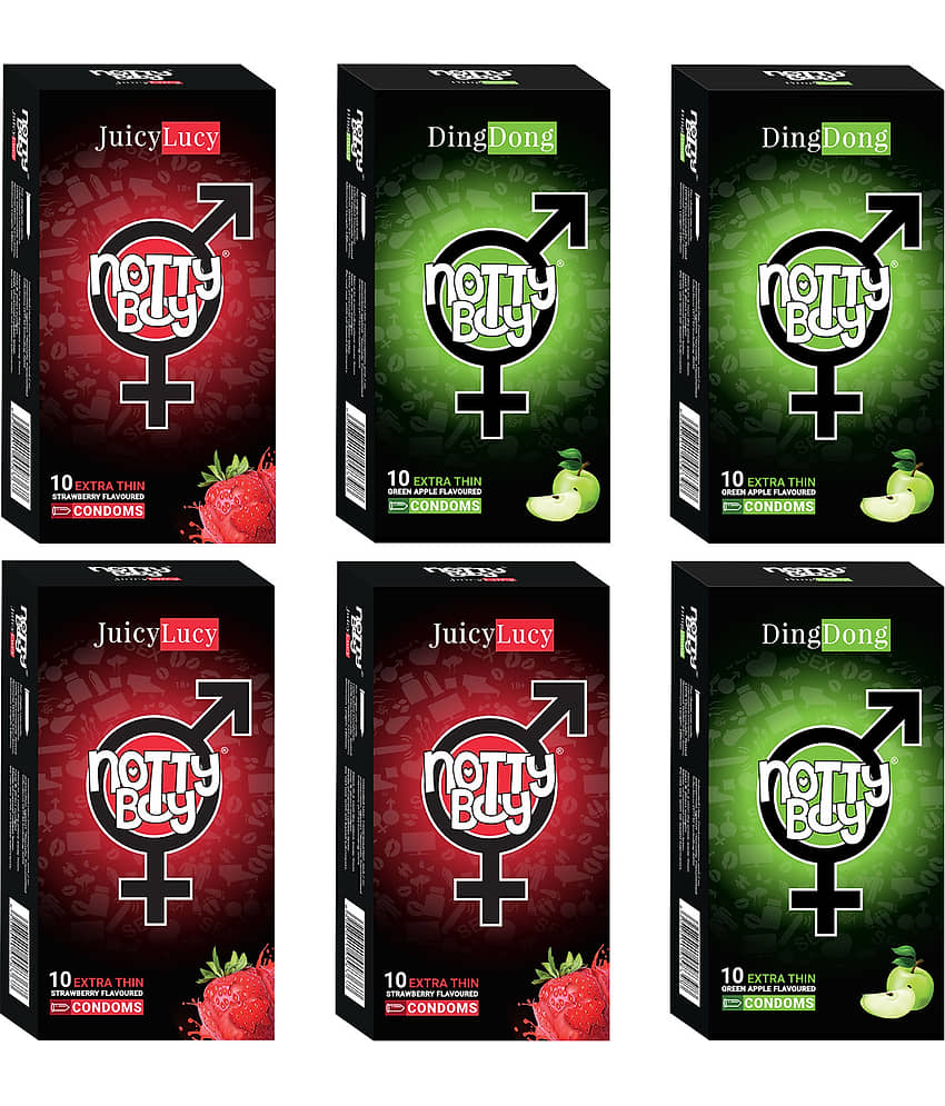 NottyBoy Strawberry and Fruit Flavour, Ultra Thin Combo Pack Condoms For Men - 60 Units