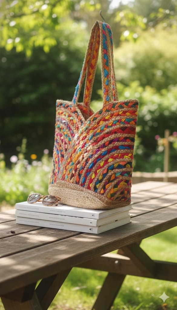 Handwoven Multi Colour Jute Side Bag view 2