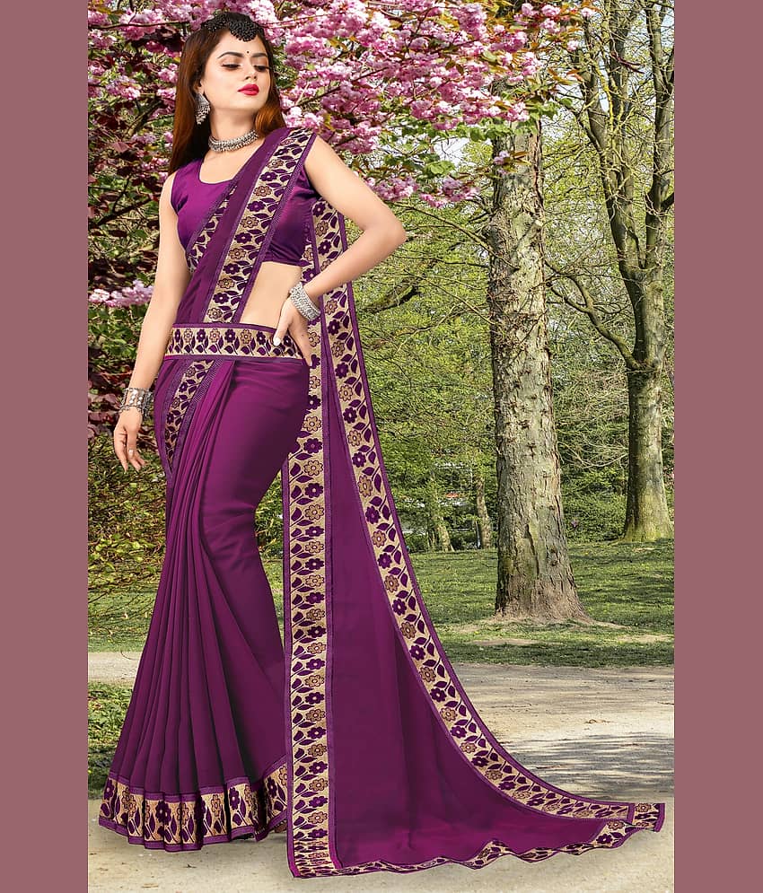 WXW Fashion Lycra Embroidered Regular Saree With Unstitched Blouse Piece ( Blue ) view 2