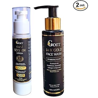 Ultimate Radiant Glow Skincare Combo 24K Gold Face Wash SPF 50+++ Sunscreen for Deep Cleansing, Hydration Sun Protection Suitable for All Skin Types